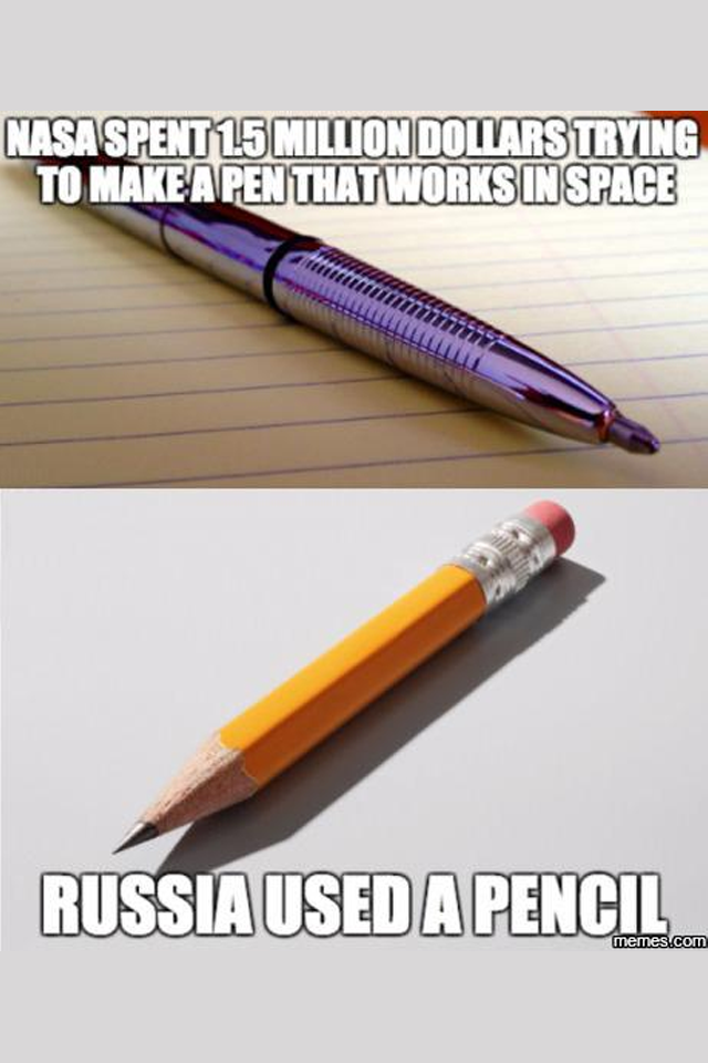 Accompanying meme: NASA Pen vs USSR Pencil